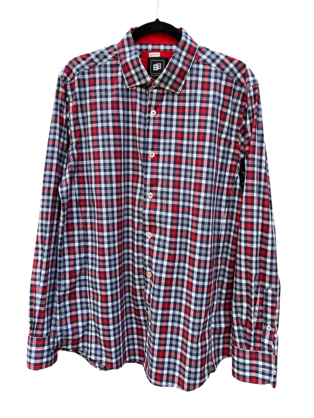 Bachrach Red, Navy & White Plaid Button-Down Shirt, Size L